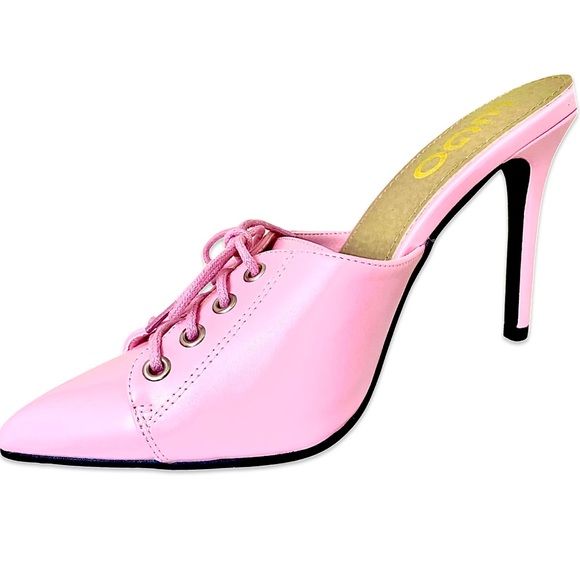 EGO Shoes - Ego ‘Sporty Spice’ Faux Leather Lace-up Stiletto Heels | Open-Heel | UK Size 4